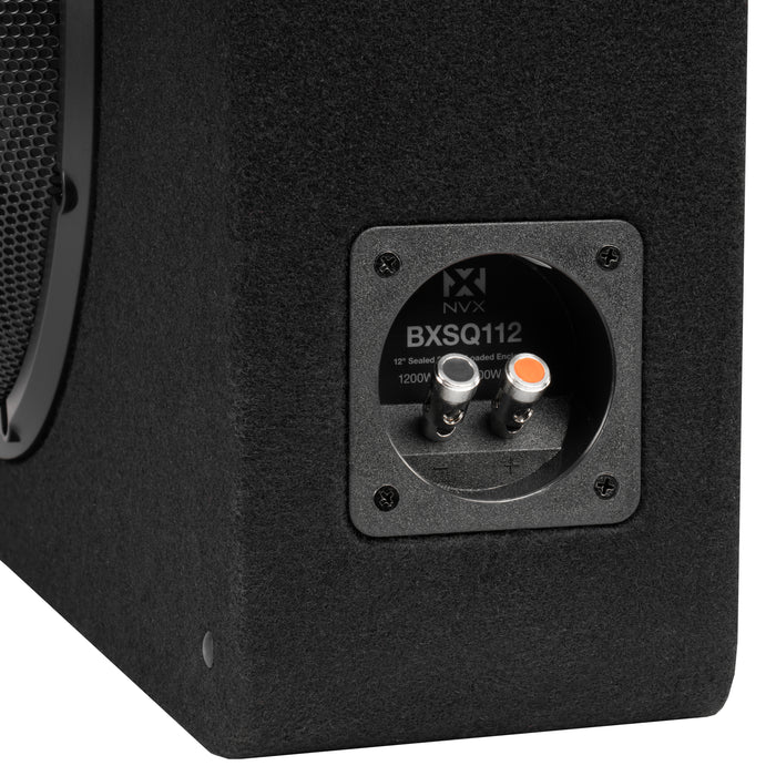 BXSQ112 1200W Peak (600W RMS) Sealed 2-Ohm Loaded Enclosure with Single 12" SQ-Series Shallow-Mount Subwoofer
