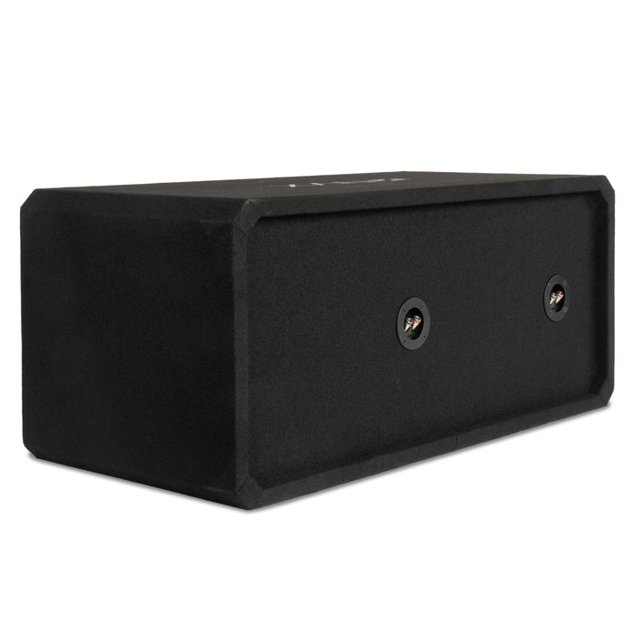 NE102P Dual 10" Slot Ported 3/4" MDF Black Carpeted Subwoofer Enclosure – 2.90 Cu. Ft. with Polyfil and NVX Logo