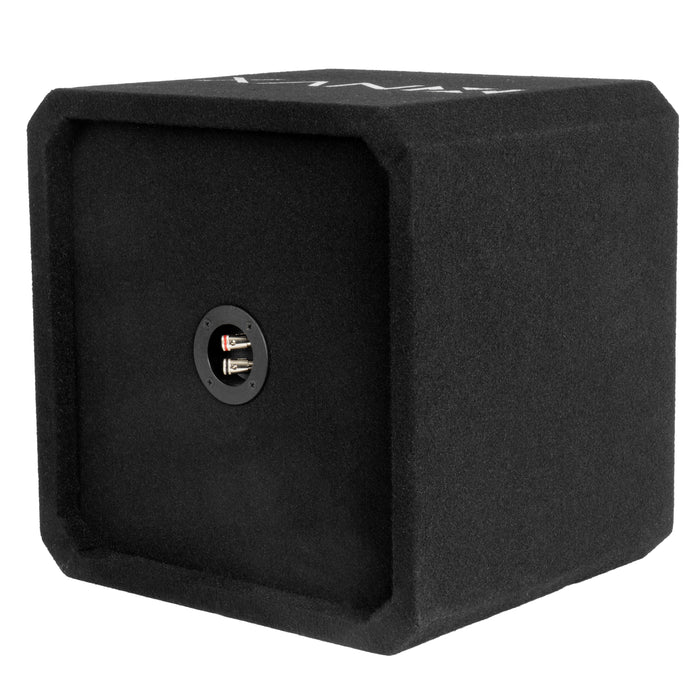 NE121S Single 12" Sealed 3/4" MDF Black Carpeted Subwoofer Enclosure – 1.0 Cu. Ft. with Polyfil and NVX Logo