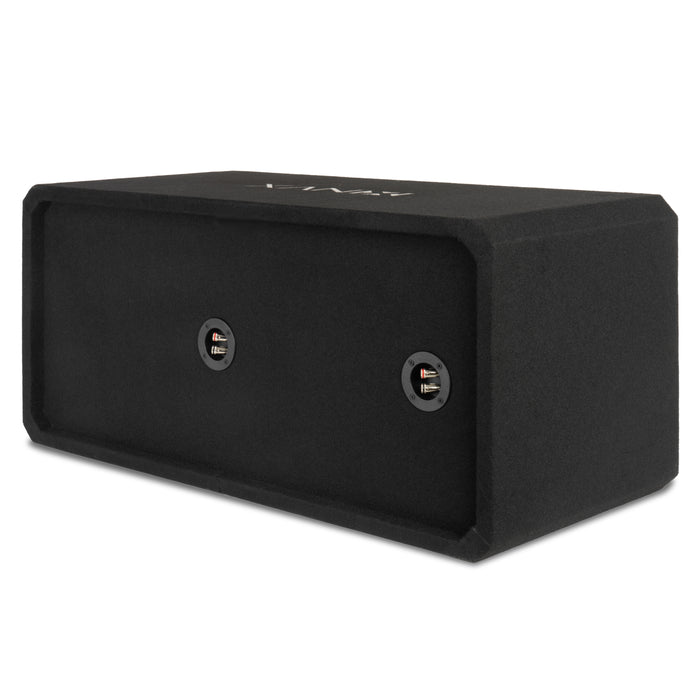 NE122P Dual 12" Slot Ported 3/4" MDF Black Carpeted Subwoofer Enclosure – 3.25 Cu. Ft. with Polyfil and NVX Logo