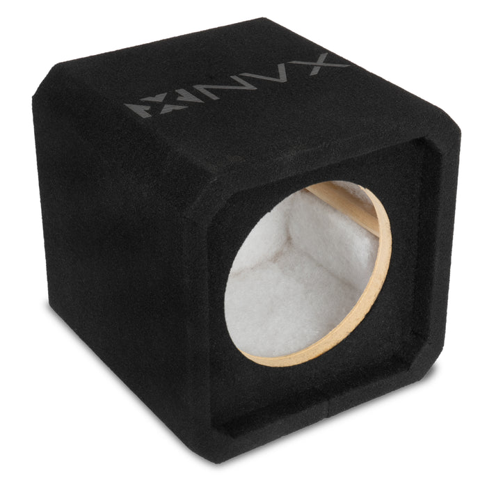 NE81S Single 8" Sealed 3/4" MDF Black Carpeted Subwoofer Enclosure – 0.45 Cu. Ft. with Poly-fil and NVX Logo