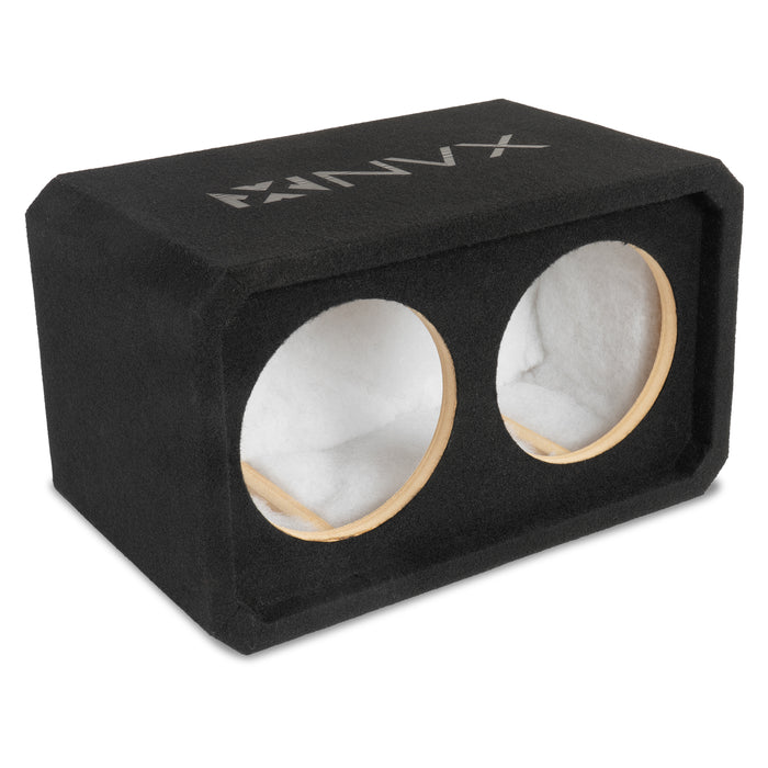 NE82S Dual 8" Sealed 3/4" MDF Black Carpeted Subwoofer Enclosure – 0.80 Cu. Ft. with Polyfil and NVX Logo