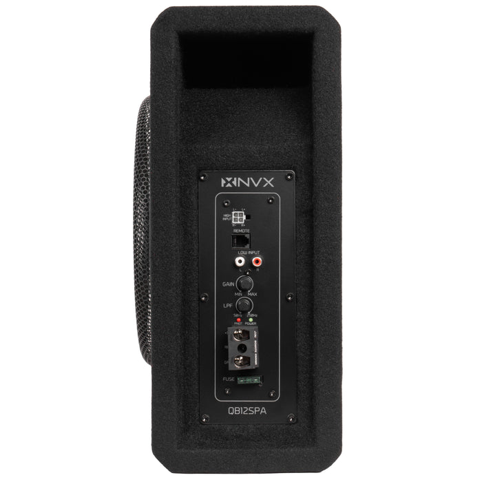 QB12SPA 1200W Peak (350W RMS) Single 12" Amplified Ported Loaded Subwoofer Enclosure with Remote Bass Knob