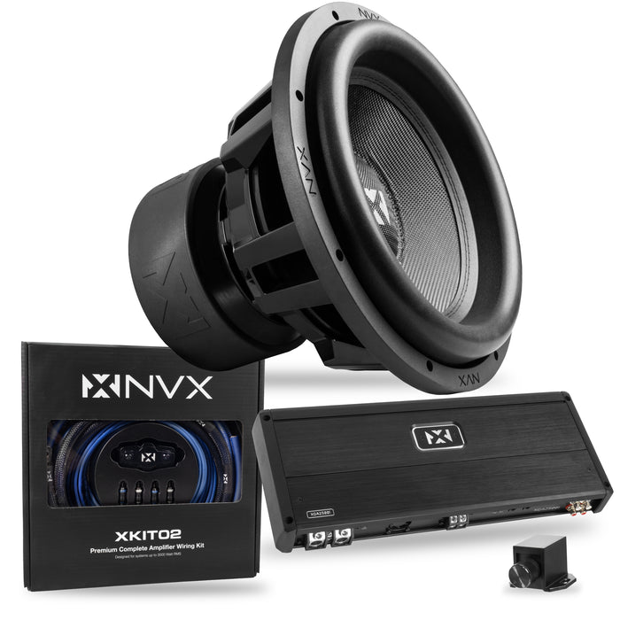 4000W Peak (2000W RMS) XC-Series Single 15" Subwoofer Bass Package with Monoblock Amplifier and Wiring Kit