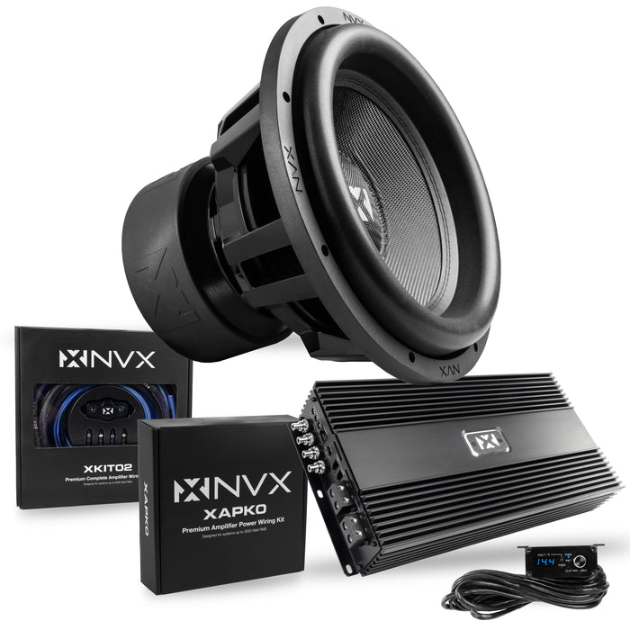 4000W Peak (2000W RMS) XC-Series Single 15" Subwoofer Bass Package with Monoblock Korean Amplifier and Wiring Kit