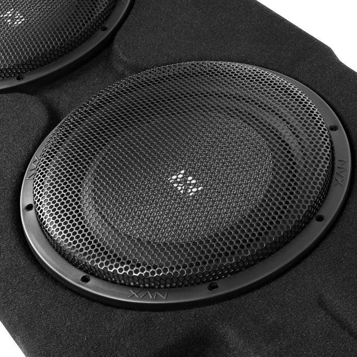 2019-up Chevrolet Silverado and GMC Sierra Crew Cab Trucks - Custom Dual 12" 800W RMS Loaded Subwoofer Enclosure | BE-GM-SLVDC-G4