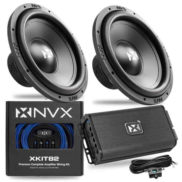 1000W Peak (500W RMS) E-Series Dual 12" Subwoofer Bass Package with Monoblock Amplifier and Wiring Kit