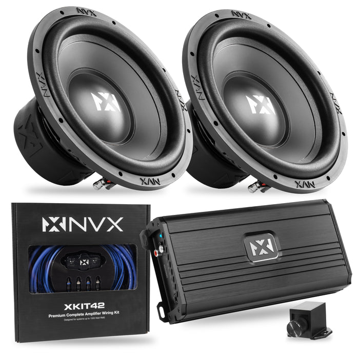 2000W Peak (1000W RMS) N-Series Dual 12" Subwoofer Bass Package with Monoblock Amplifier and Wiring Kit