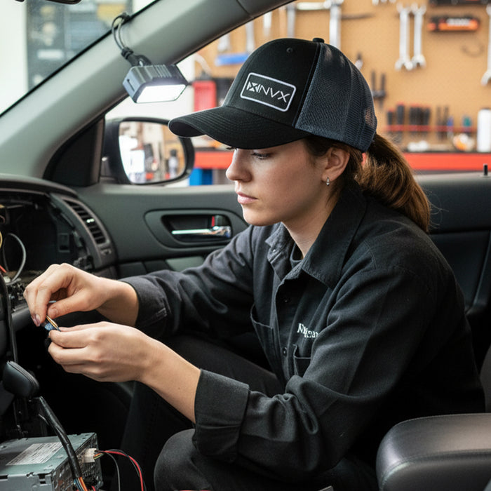 Classic Mesh Trucker Snapback Hat with Rectangular NVX Logo Patch