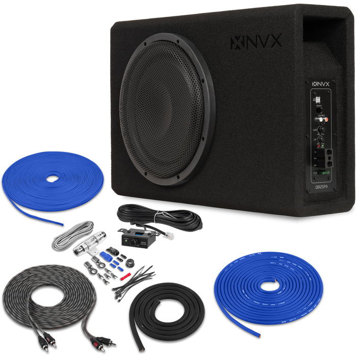 QB12SPA 1200W Peak (350W RMS) Single 12" Amplified Ported Loaded Subwoofer Enclosure with Remote Bass Knob and Amplifier Wiring Kit