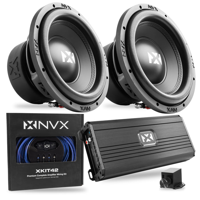 2400W Peak (1200W RMS) VS-Series Dual 10" Subwoofer Bass Package with Monoblock Amplifier and Wiring Kit